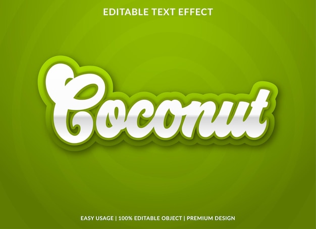 modelo de efeito de texto de coco com estilo negrito para marca de alimentos e logotipo