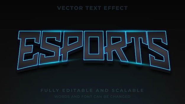 Vetor modelo de efeito de texto de jogo brilhante neon esport 3d efeito de texto editável