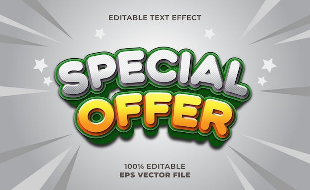 Modelo de efeito de texto de oferta especial 3D com cores verdes, amarelas e brancas