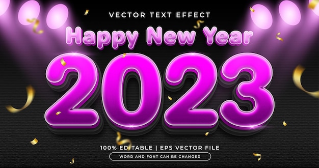 Vetor modelo de efeito de texto editável 3d violeta de ano novo 2023