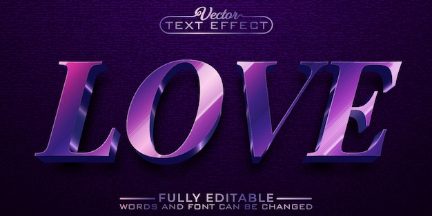 Modelo de efeito de texto editável de amor roxo metálico