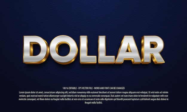 Modelo de efeito de texto editável de dólar dourado com estilo 3d
