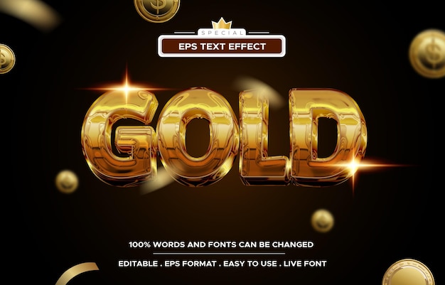 Modelo de efeito de texto editável de estilo Glossy Gold 3D
