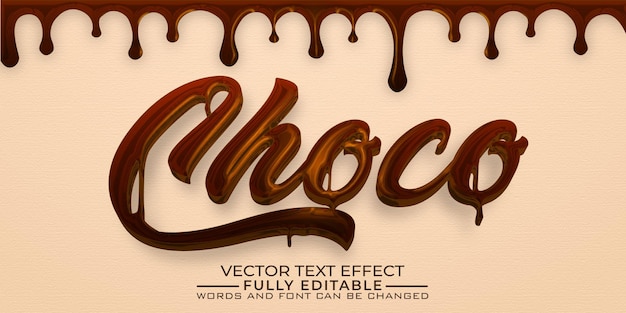 Modelo de efeito de texto editável de vetor de chocolate marrom fluido