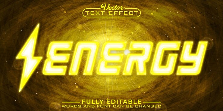 Vetor modelo de efeito de texto editável de vetor de energia brilhante neon amarelo