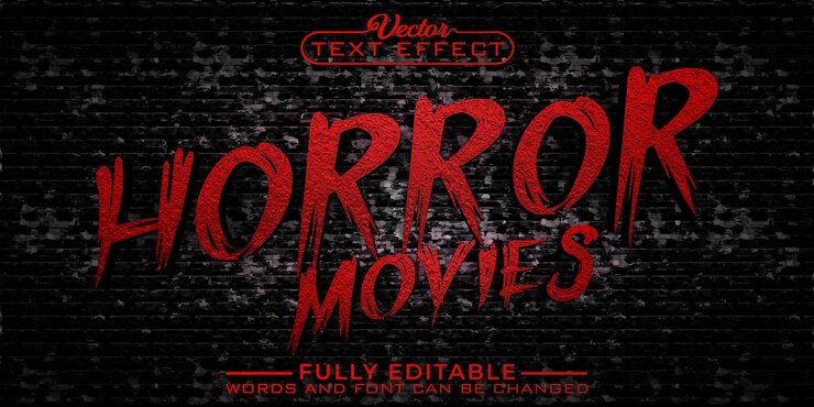 Vetor modelo de efeito de texto editável de vetor de filmes de terror de sangue vermelho