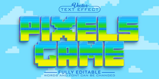 Modelo de efeito de texto editável de vetor de jogo de pixels coloridos