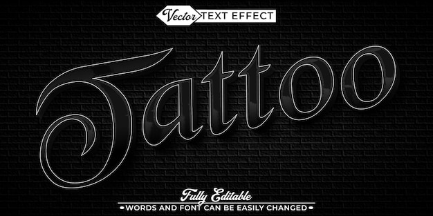 Modelo de efeito de texto editável de vetor preto de tatuagem