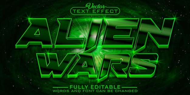 Modelo de efeito de texto editável de vetor verde escuro de guerras alienígenas