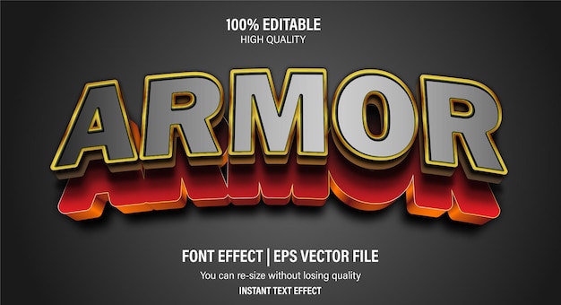 Vetor modelo de efeito de texto editável em 3d de armadura