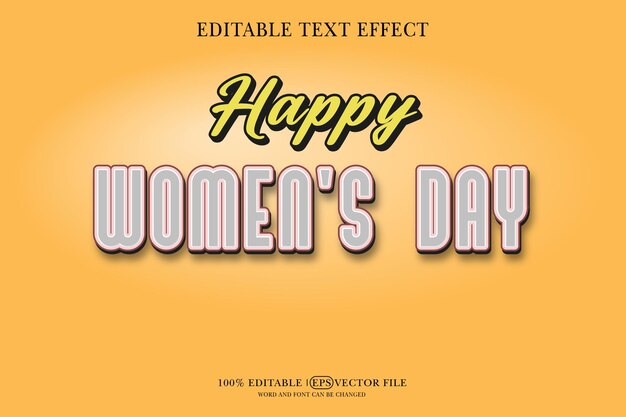 modelo de efeito de texto editável em 3D de vetor de cartão de feliz dia da mulher