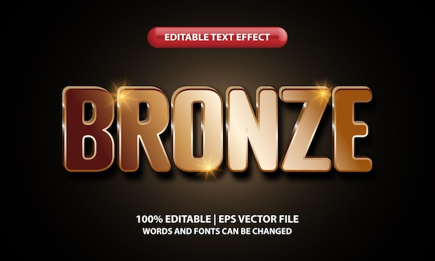 Modelo de efeito de texto editável em bronze - bronze brilhante metálico de letras 3d em fundo preto