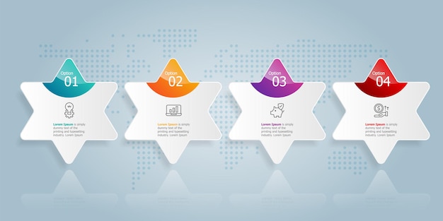 Modelo de elemento de apresentação de infográfico horizontal com ícone de negócios 4 opções de fundo de ilustração vetorial