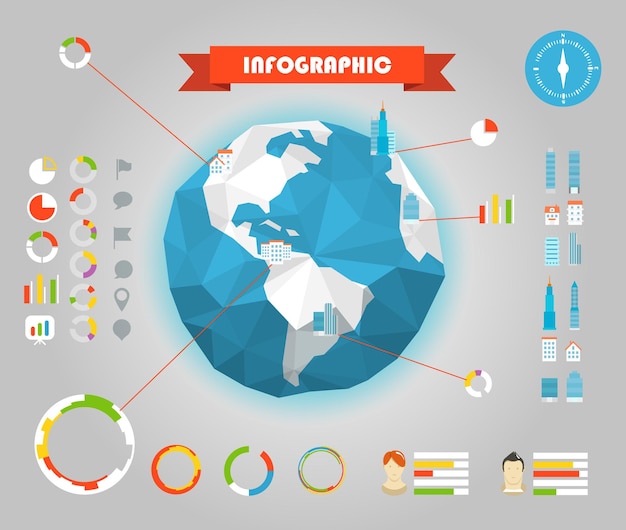 Modelo de elementos infográficos informações estatísticas de diferentes países conjunto de cidades