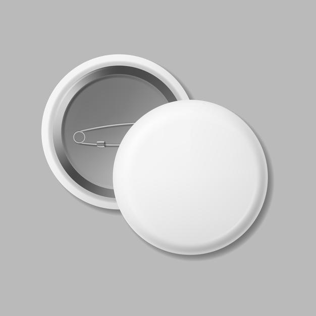 Modelo de emblema de botão branco 3D detalhado e realista Mockup Set Vector
