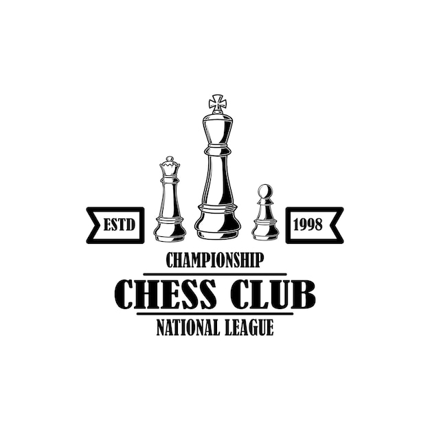 Modelo de emblema de clube de xadrez elemento de design para cartão de pôster de etiqueta de logotipo de sinal de emblema ilustração em vetor