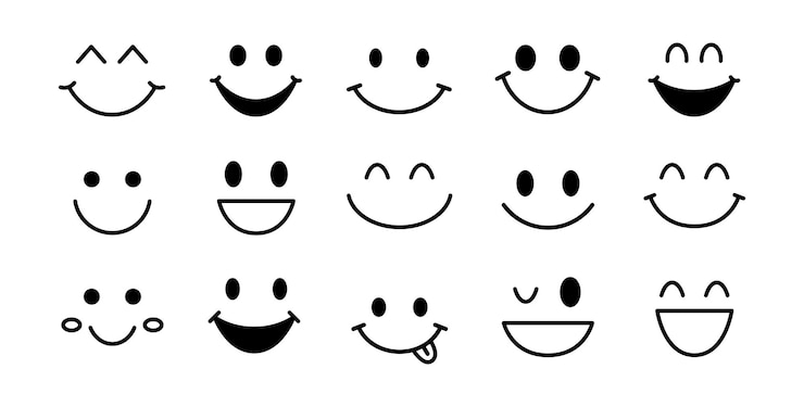 Vetor modelo de emoção de sorriso ícones felizes engraçados desenho vetorial abstrato conjunto ilustração vetorial