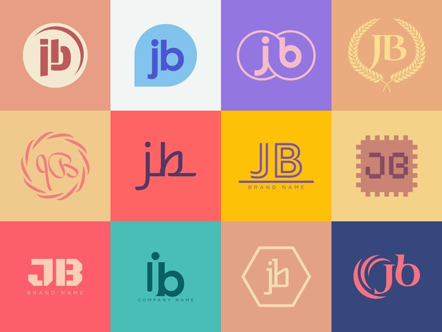 Modelo de empresa de logotipo JB Logotipo de letra j e b Configure diferentes letras serif clássicas e texto em negrito moderno com elementos de design Tipografia de fonte inicial