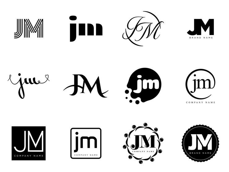 Vetor modelo de empresa de logotipo jm logotipo de letra j e m configure diferentes letras serif clássicas e texto em negrito moderno com elementos de design tipografia de fonte inicial