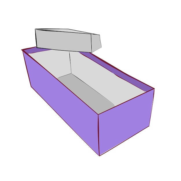 Vetor modelo de esboço de desenho de mão simples ou maquete caixa de sapato roxa, isolada no branco