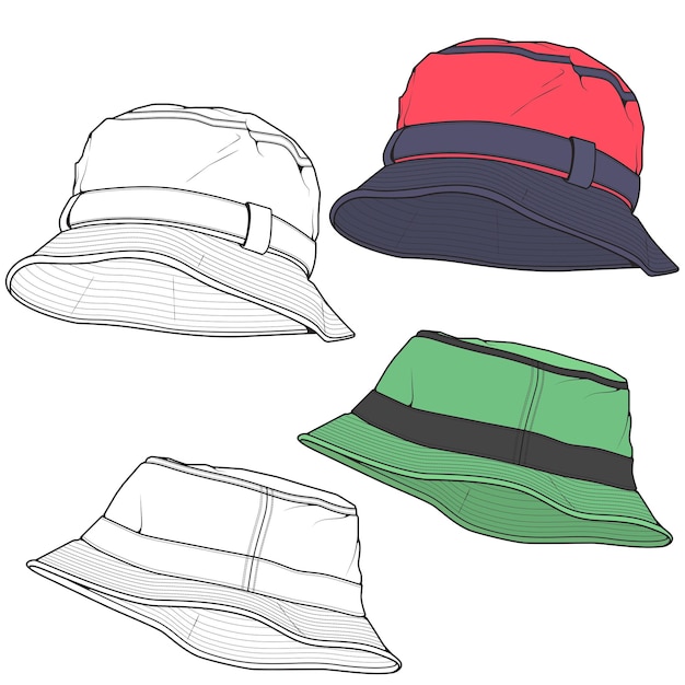 Modelo de esboços planos de ilustração vetorial de chapéu de balde esboços desenhados à mão