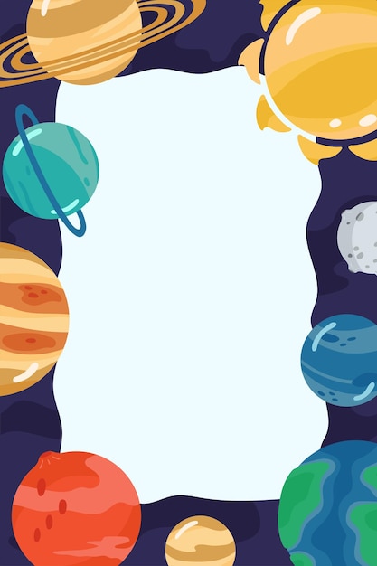 Modelo de espaço com planetas e espaço de cópia para o seu texto em estilo cartoon quadro bonito para design de quarto de crianças ilustração vetorial