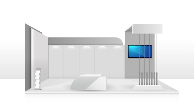 Modelo de estande. identidade corporativa. design de ilustração vetorial de carrinho de exposição criativa.