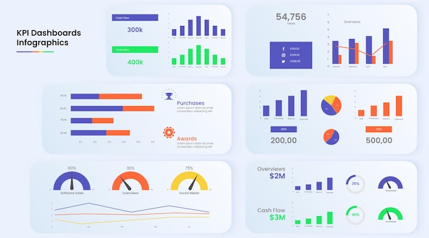 Modelo de estatísticas de crescimento de marketing e gráfico de infográficos