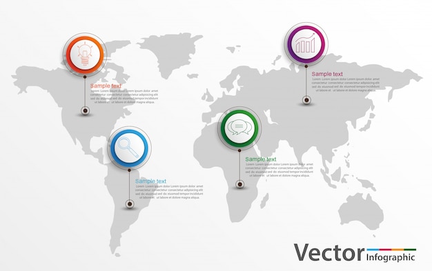 Modelo de estatísticas do mundo infográfico com ícones para relatórios e apresentações