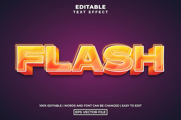 Vetor modelo de estilo de efeito de texto 3d editável com flash de luz laranja