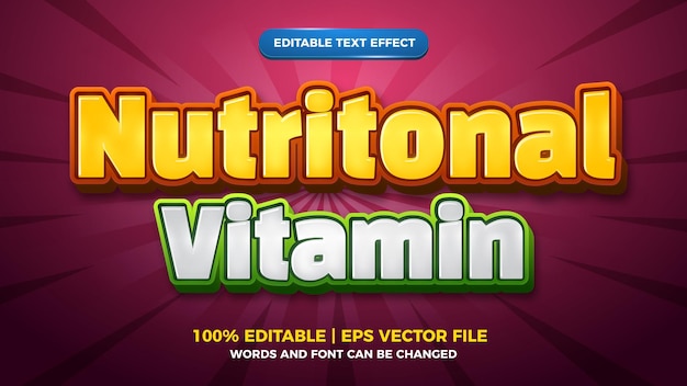 Modelo de estilo de efeito de texto editável de cartoon vitamina nutricional em quadrinhos para crianças