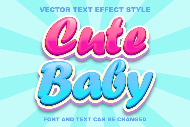 Vetor modelo de estilo de fonte de efeito de texto editável 3d adorável de desenho de bebê fofo kawaii