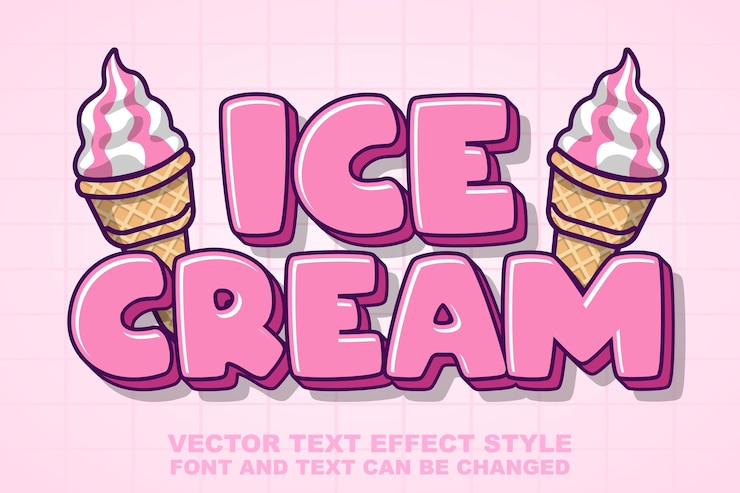 Vetor modelo de estilo de fonte de efeito de texto editável 3d de logotipo de comida de sorvete