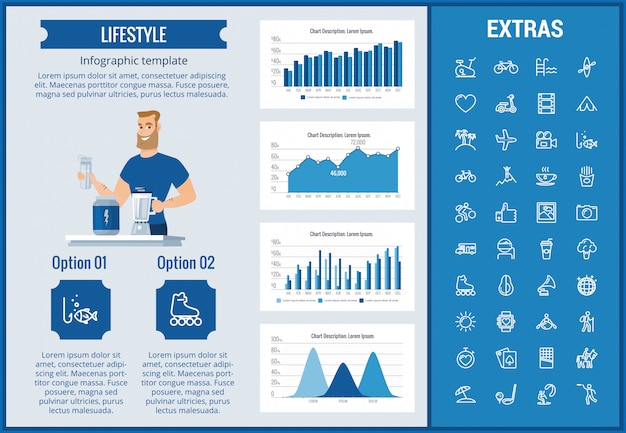 Modelo de estilo de vida infográfico, elementos e ícones