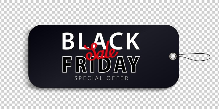 Vetor modelo de etiqueta de preço realista preto para o evento de compras black friday sale em fundo transparente