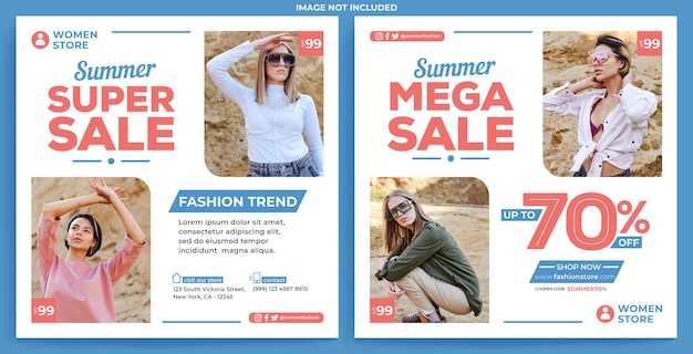 Modelo de feed do instagram de promoção de moda feminina em estilo design plano