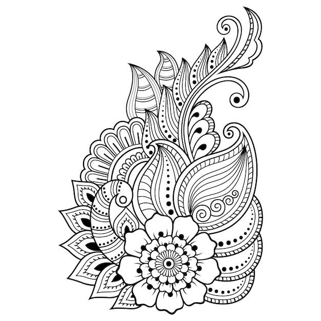 Modelo de flor de tatuagem de hena em estilo indiano. Paisley floral étnica - lótus. Estilo Mehndi. Padrão ornamental em estilo oriental.