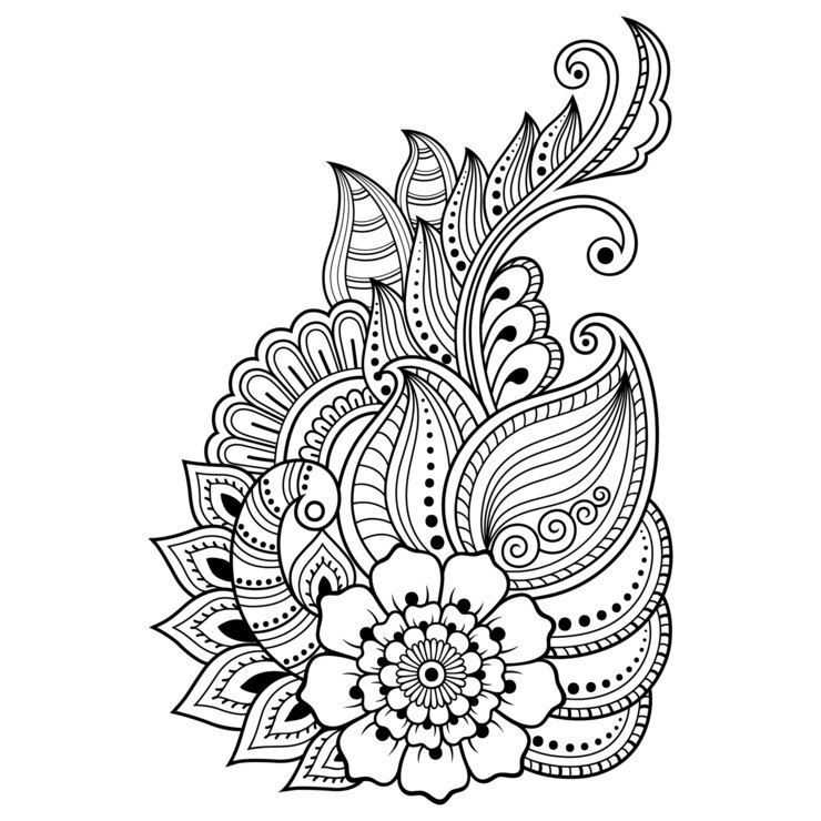 Modelo de flor de tatuagem de hena em estilo indiano. Paisley floral étnica - lótus. Estilo Mehndi. Padrão ornamental em estilo oriental.