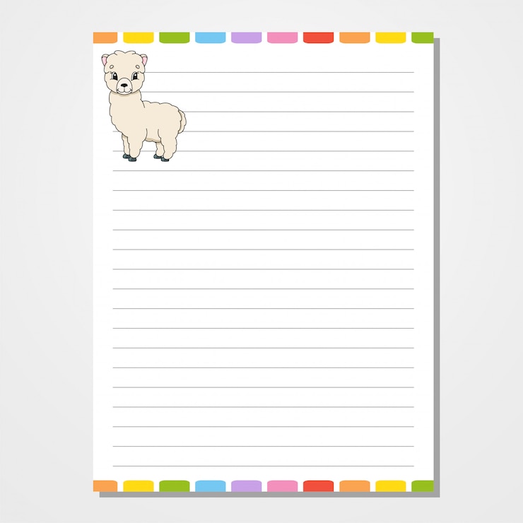 Vetor modelo de folha para notebook, bloco de notas, diário. com a imagem de um personagem fofo.