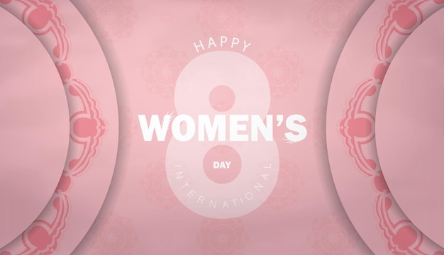 Modelo de folheto 8 de março dia internacional da mulher cor-de-rosa com padrão vintage