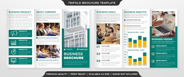 Modelo de folheto com três dobras com layout limpo e uso de estilo minimalista para promoção de negócios