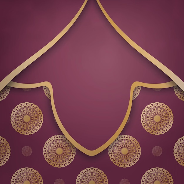 Modelo de folheto congratulatório cor vinho com um padrão de mandala ouro preparado para impressão.