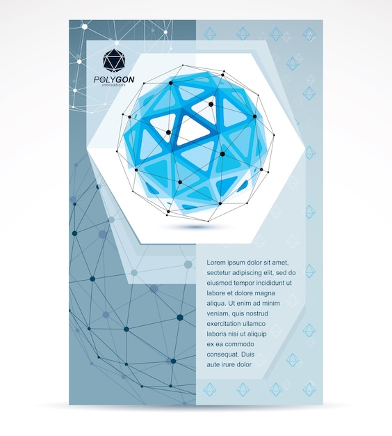 Vetor modelo de folheto corporativo de negócios de tecnologias de comunicação. ilustração em vetor gráfico. forma azul abstrata de tecnologia, figura poligonal.