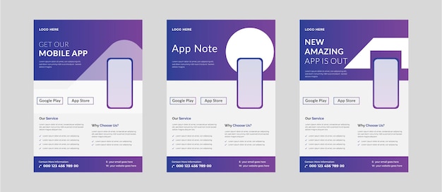 Modelo de folheto de aplicativos móveis Modelo de folheto de promoção de aplicativo móvel Design de folheto e pôster de aplicativo móvel