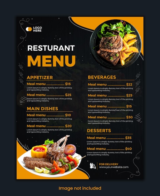 Modelo de folheto de cardápio de refeições especiais de restaurantes