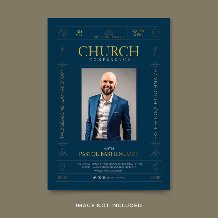 Vetor modelo de folheto de conferência da igreja online