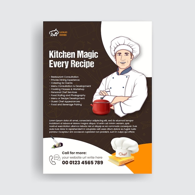 Vetor modelo de folheto de contratação de emprego de cozinheiro de restaurante ou cartaz e folheto de aula de culinária