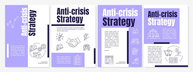 Modelo de folheto de estratégia anti-crise. folheto de medidas de manutenção de emergência, livreto, impressão de folheto, design da capa com ícones lineares. layouts de vetor para revistas, relatórios anuais, pôsteres de publicidade