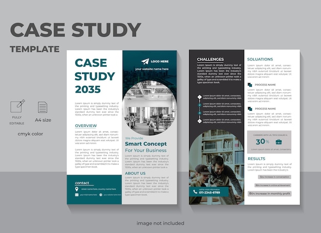 Modelo de folheto de estudo de caso com modelo de folheto comercial de dois lados
