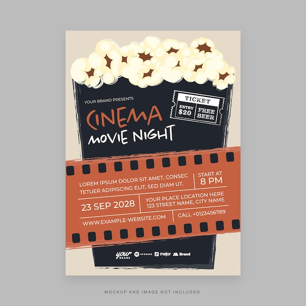 Modelo de Folheto de Noite de Cinema de Cinema em Vetor